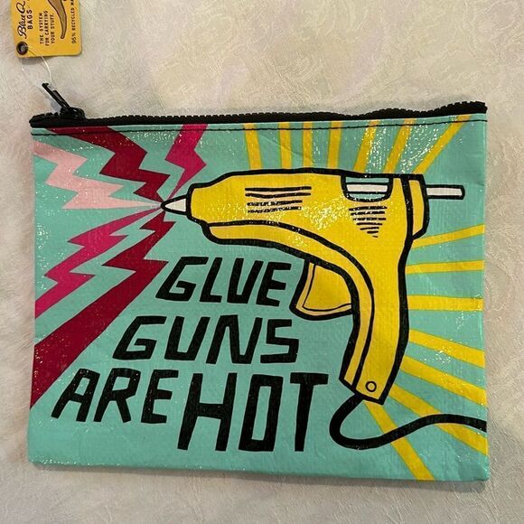 Blue Q Zipper Pouch Recycled Plastic Glue Guns are Hot Craft Retro - Picture 1 of 7